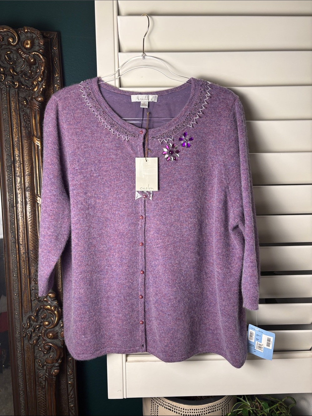 NWT Caslon Nordstrom Lambswool & Angora Embellished Cardigan Sweater size 2X